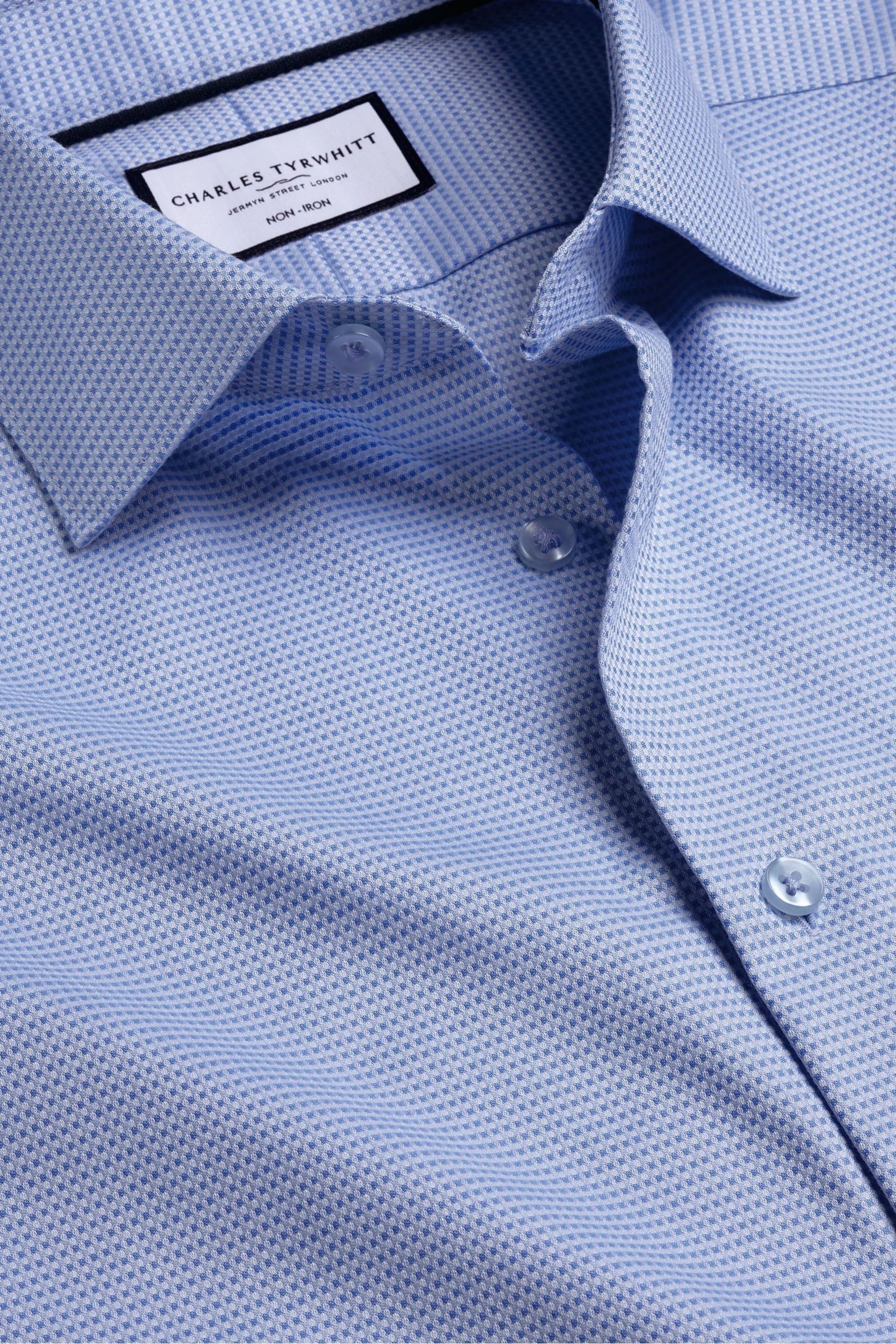 Charles Tyrwhitt Blue Non-iron Stretch Texture Slim Fit Shirt - Image 5 of 6
