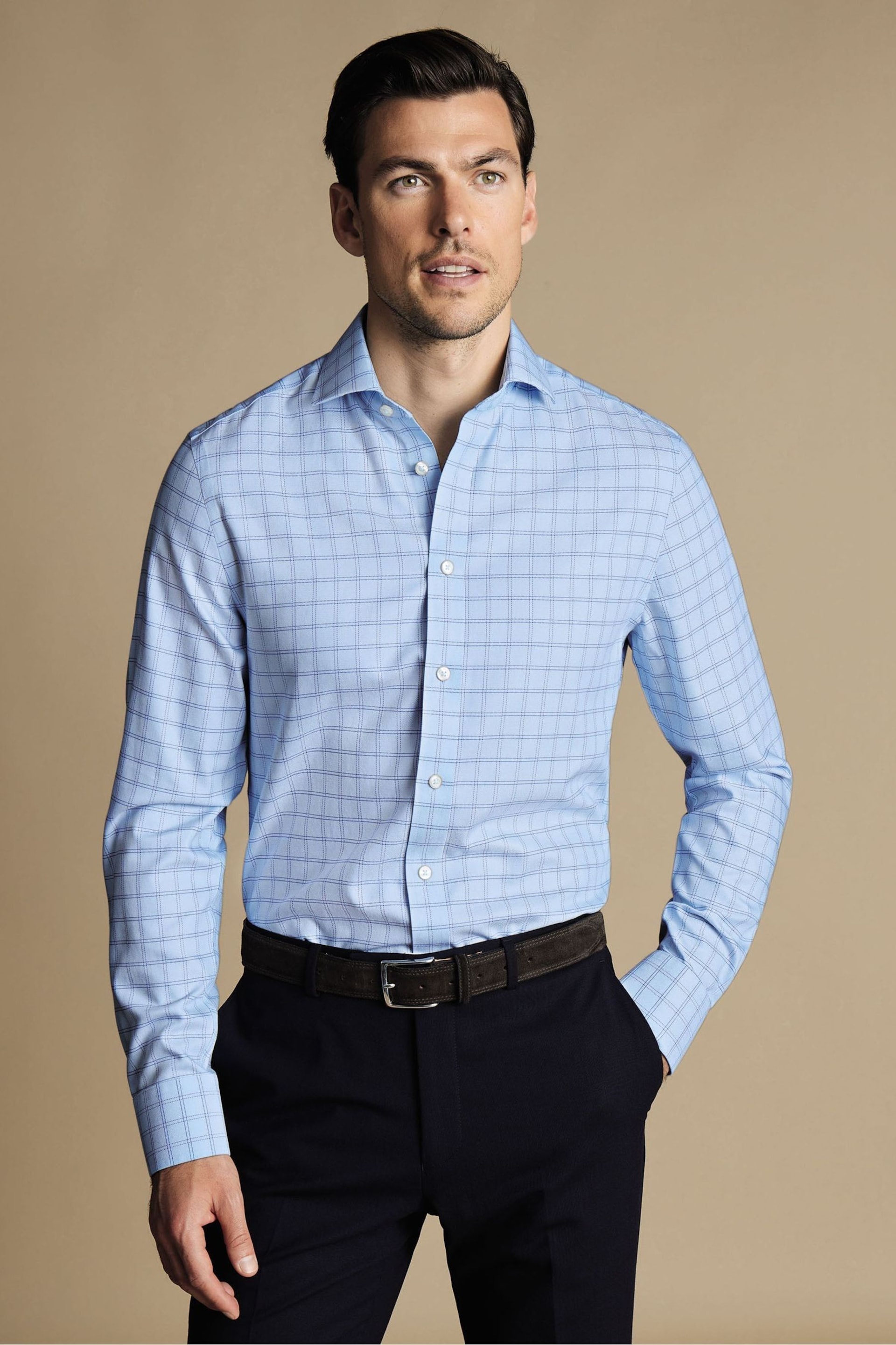 Charles Tyrwhitt Light blue Non-iron Mayfair Weave Cutaway Slim Fit Shirt - Image 1 of 5