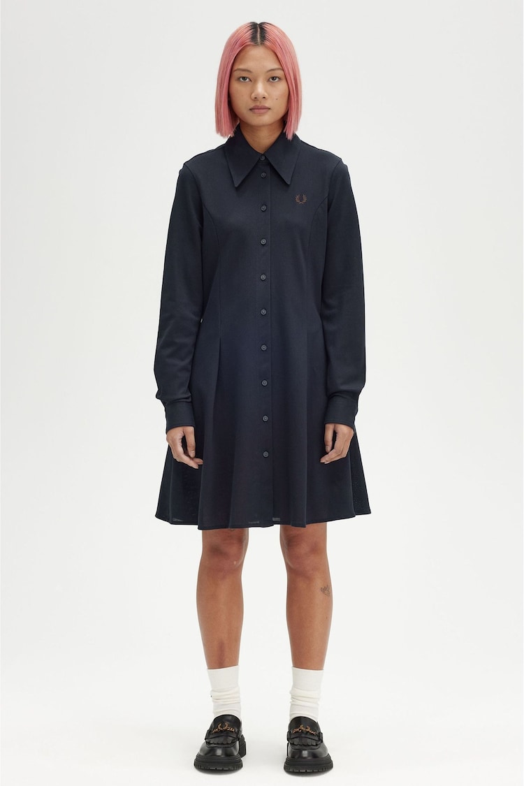 Fred Perry Navy Woven Mesh Shirt Dress - Image 1 of 6