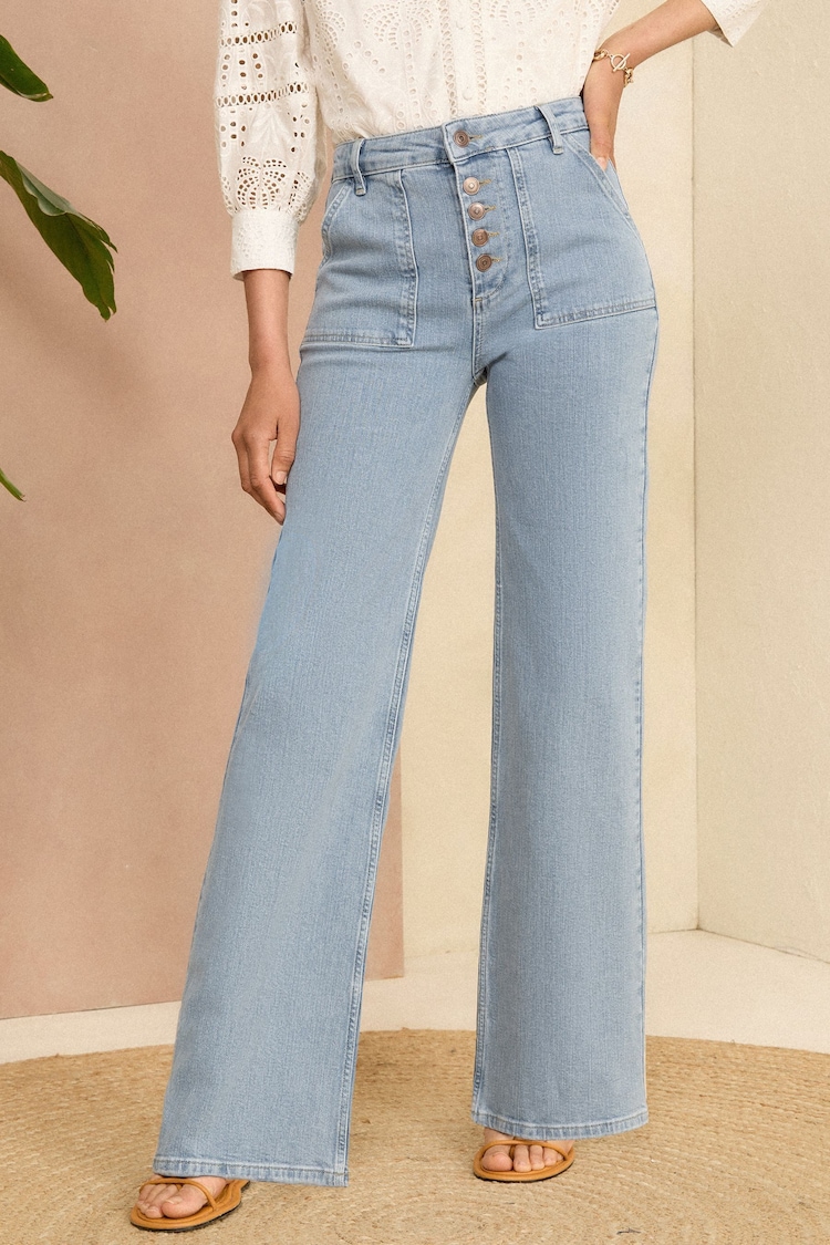 Love & Roses Light Blue Button Fly Wide Leg jeans - Image 1 of 4