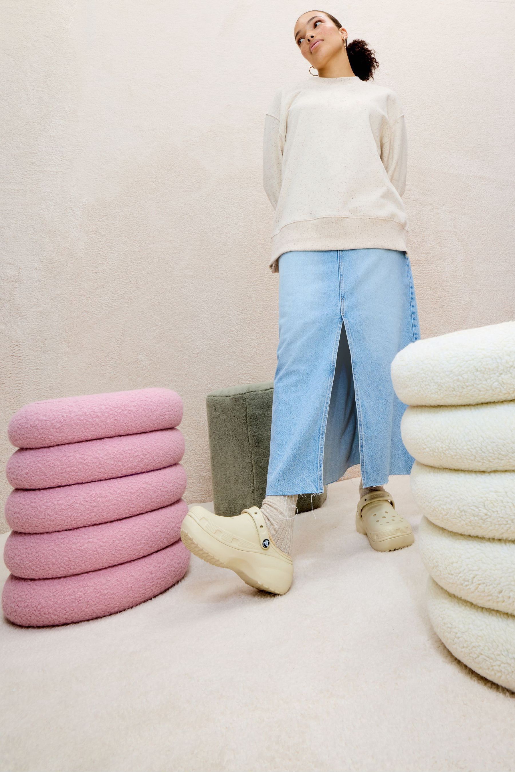 White fuzzy crocs cheap