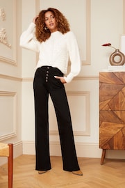 Love & Roses Black Petite Button Fly Wide Leg jeans - Image 3 of 4
