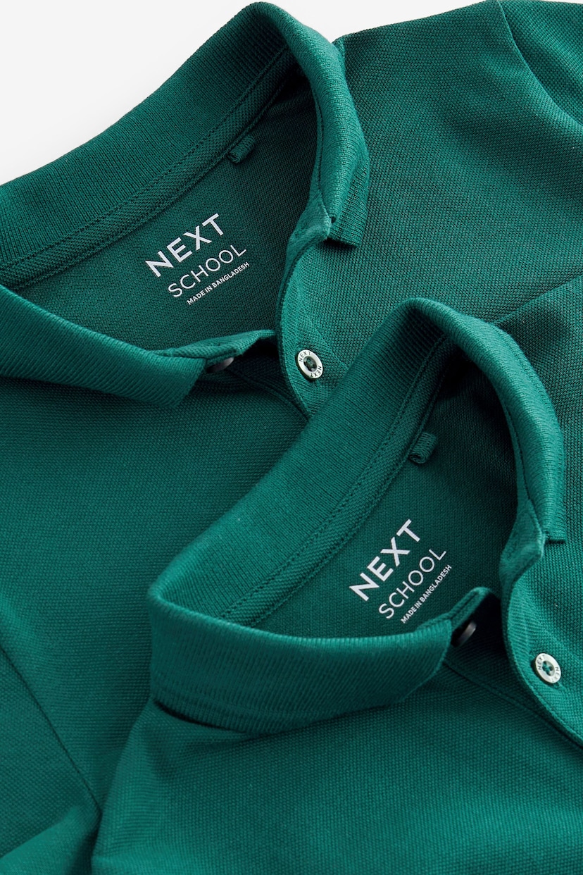 Dark Green 2 Pack Cotton School Short Sleeve Polo Shirts (3-16yrs) - Image 5 of 5