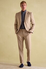 Joules Tan Brown Slim Fit Flannel Suit Jacket - Image 3 of 9