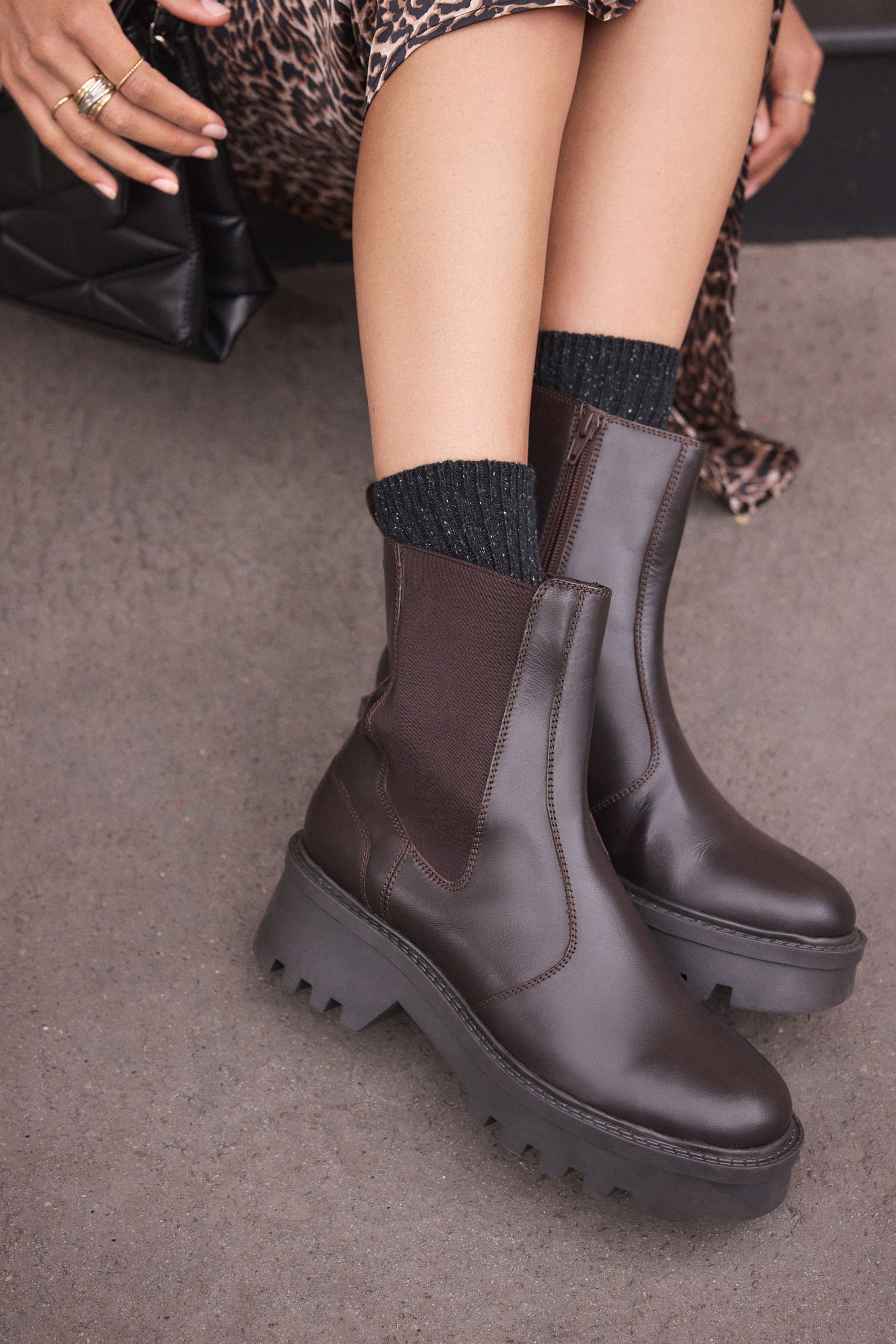 Buy Chocolate Brown Forever Comfort Leather Chunky Chelsea Boots from the Next UK online shop