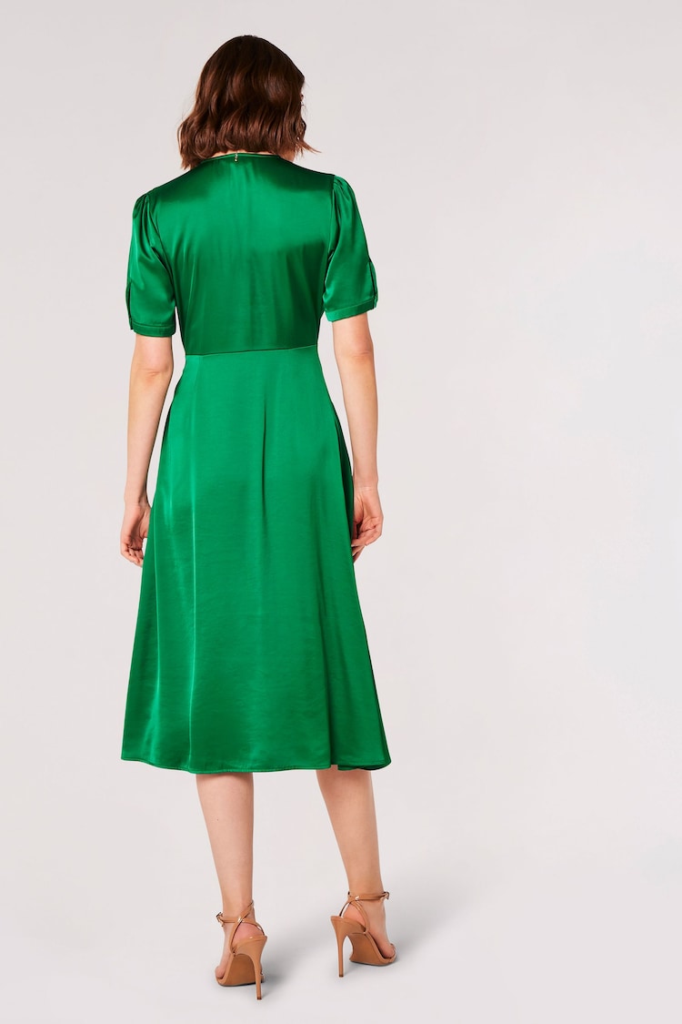 Apricot Green Satin Button Down Midi Dress - Image 2 of 4