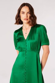 Apricot Green Satin Button Down Midi Dress - Image 3 of 4