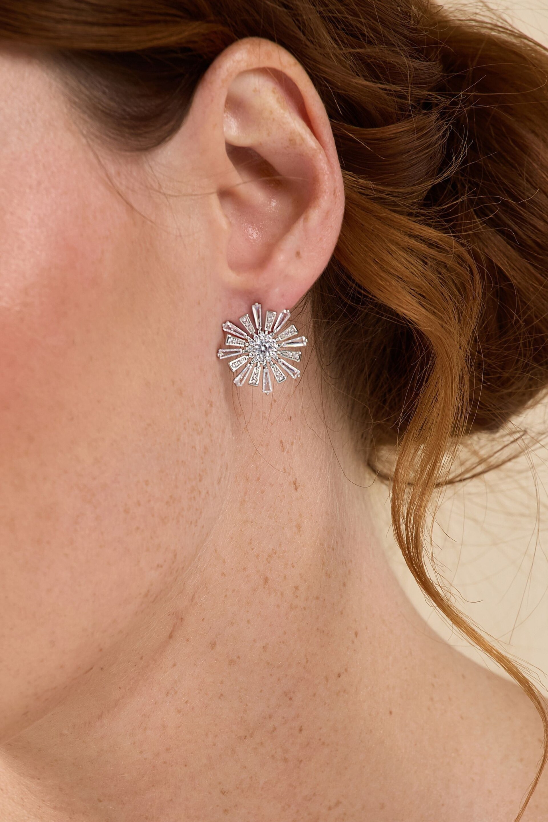 Jon Richard Silver Tone Baguette Starburst Stud Earrings - Image 1 of 4