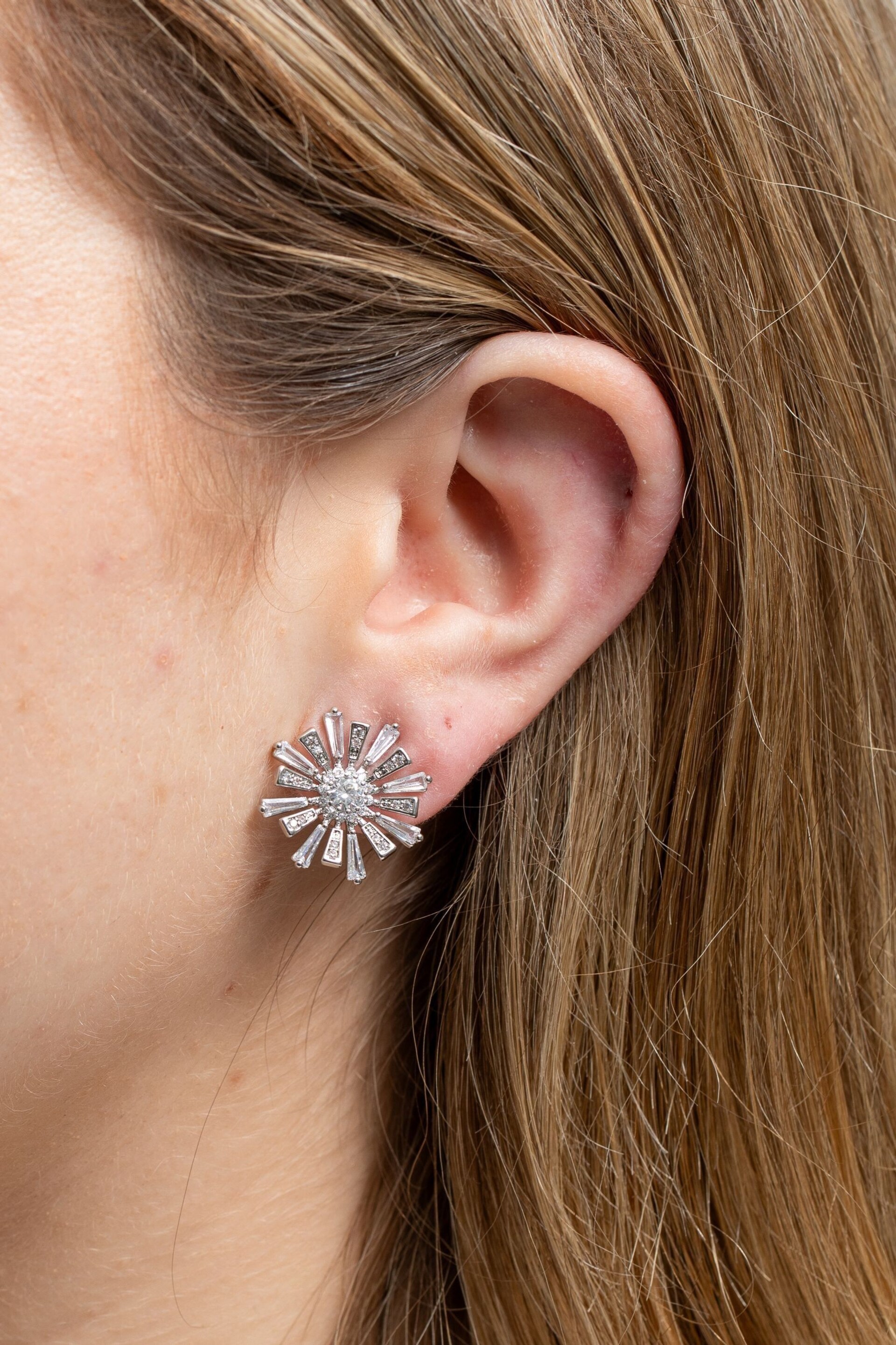 Jon Richard Silver Tone Baguette Starburst Stud Earrings - Image 4 of 4