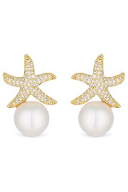 Jon Richard Gold Tone Cubic Zirconia Starfish Pearl Drop Stud Earrings - Image 1 of 1