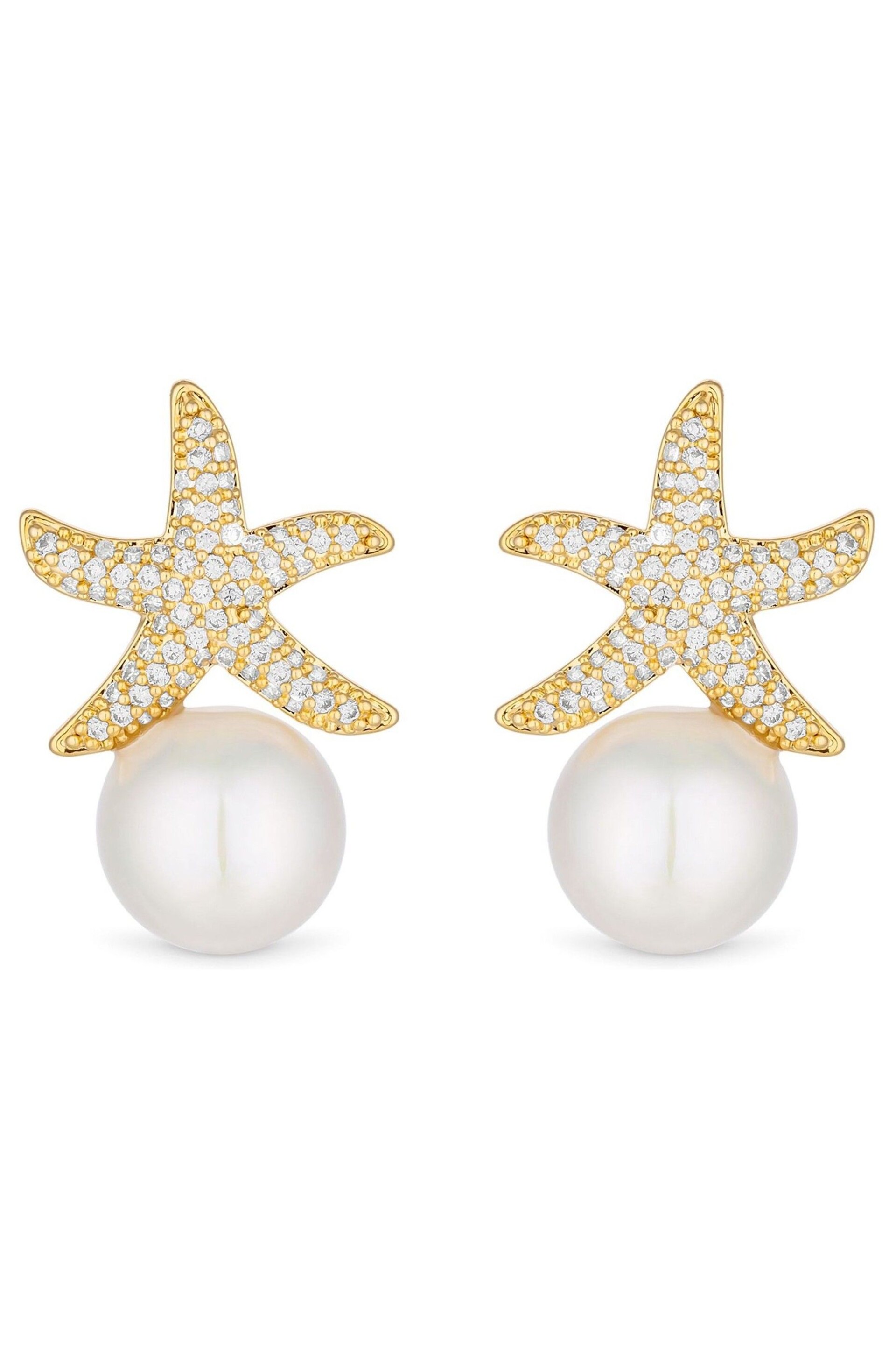 Jon Richard Gold Tone Cubic Zirconia Starfish Pearl Drop Stud Earrings - Image 1 of 1