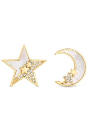 Jon Richard Gold Tone Cubic Zirconia And Mother Of Pearl Celestial Mis Match Stud Earrings - Image 1 of 4