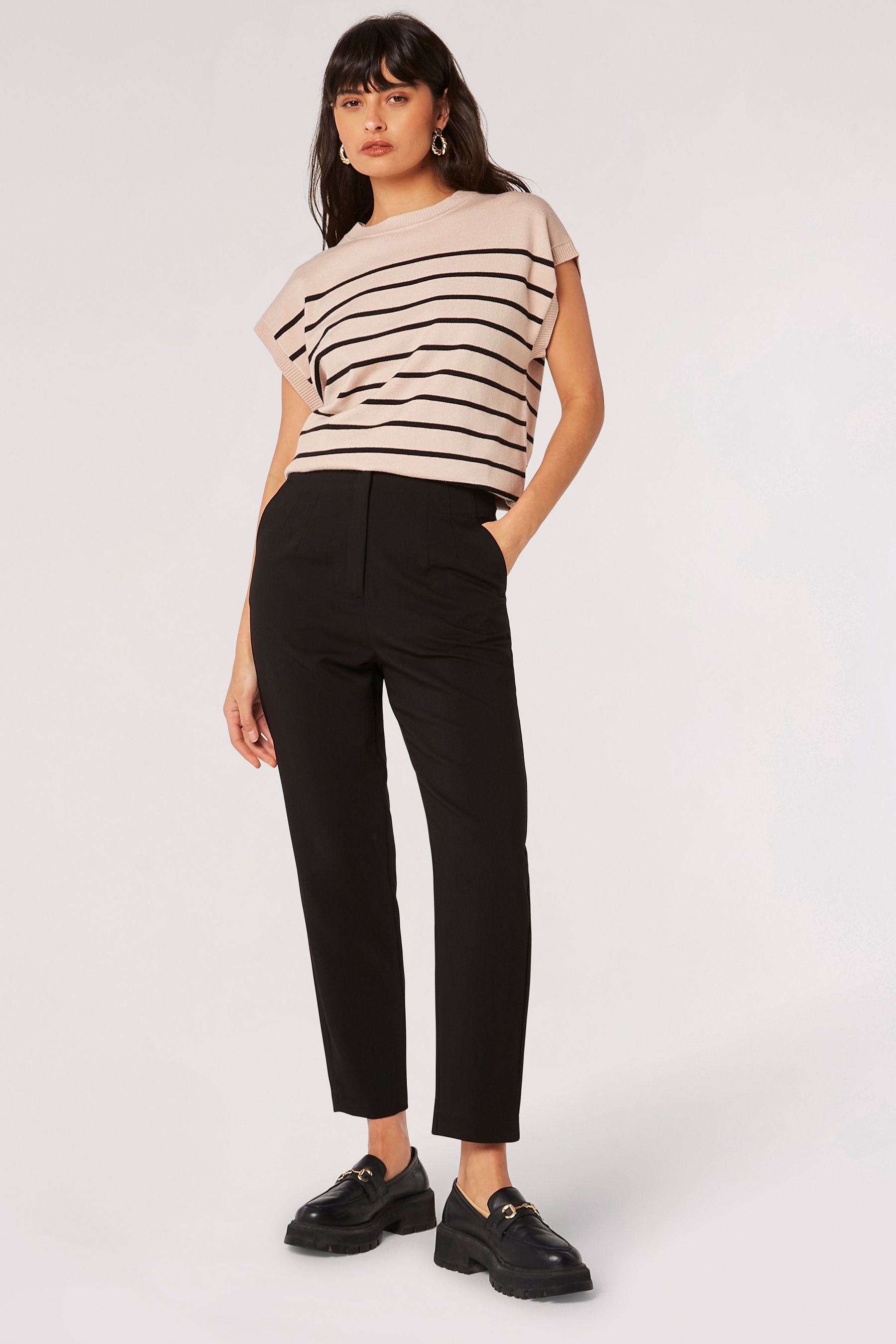 Apricot Black Pintuck Cigarette Trousers
