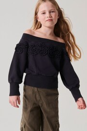 River Island Black Girls Cornelli Bardot Jumper - Image 1 of 4