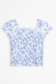 Abercrombie & Fitch Floral Print Textured Square Neck Short Sleeve White T-Shirt - Image 1 of 2