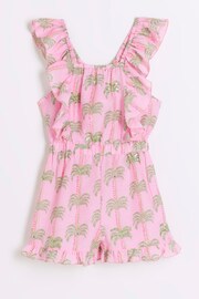 River Island Pink Girls Palm Print Playsuit - Image 1 of 4