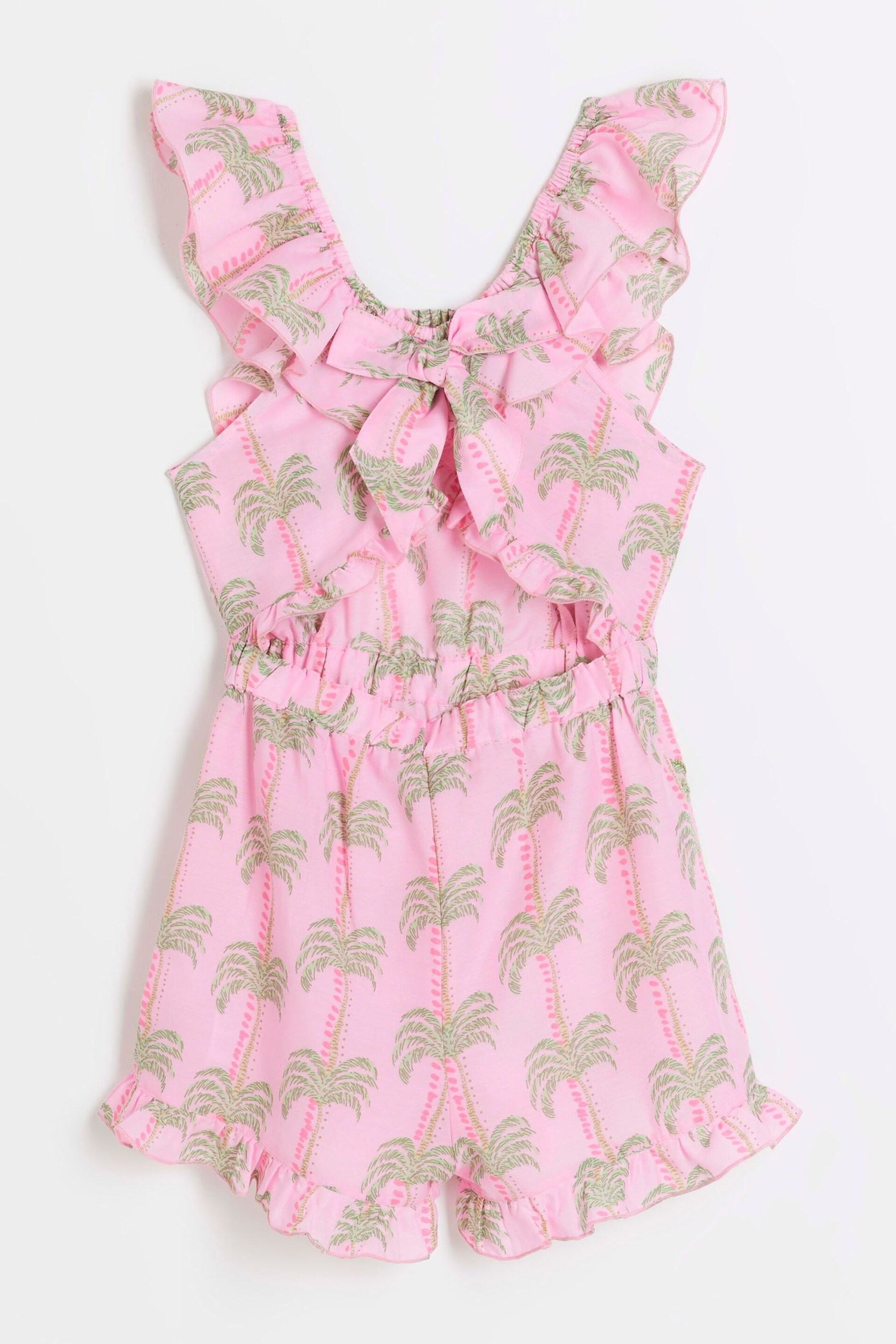 River Island Pink Girls Palm Print Playsuit - Image 2 of 4