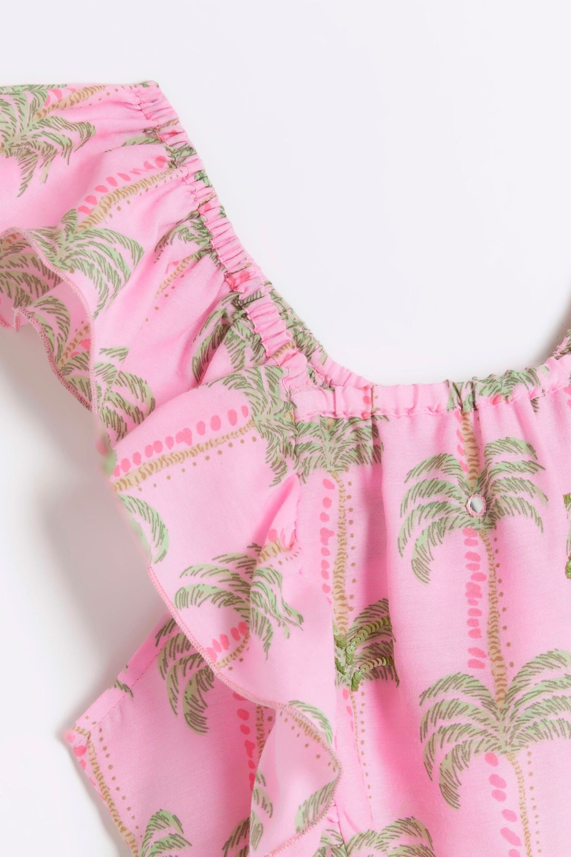 River Island Pink Girls Palm Print Playsuit - Image 3 of 4