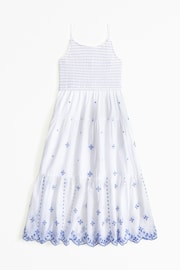 Abercrombie & Fitch Boho Smocked Embroidered Tiered White Maxi Dress - Image 1 of 2
