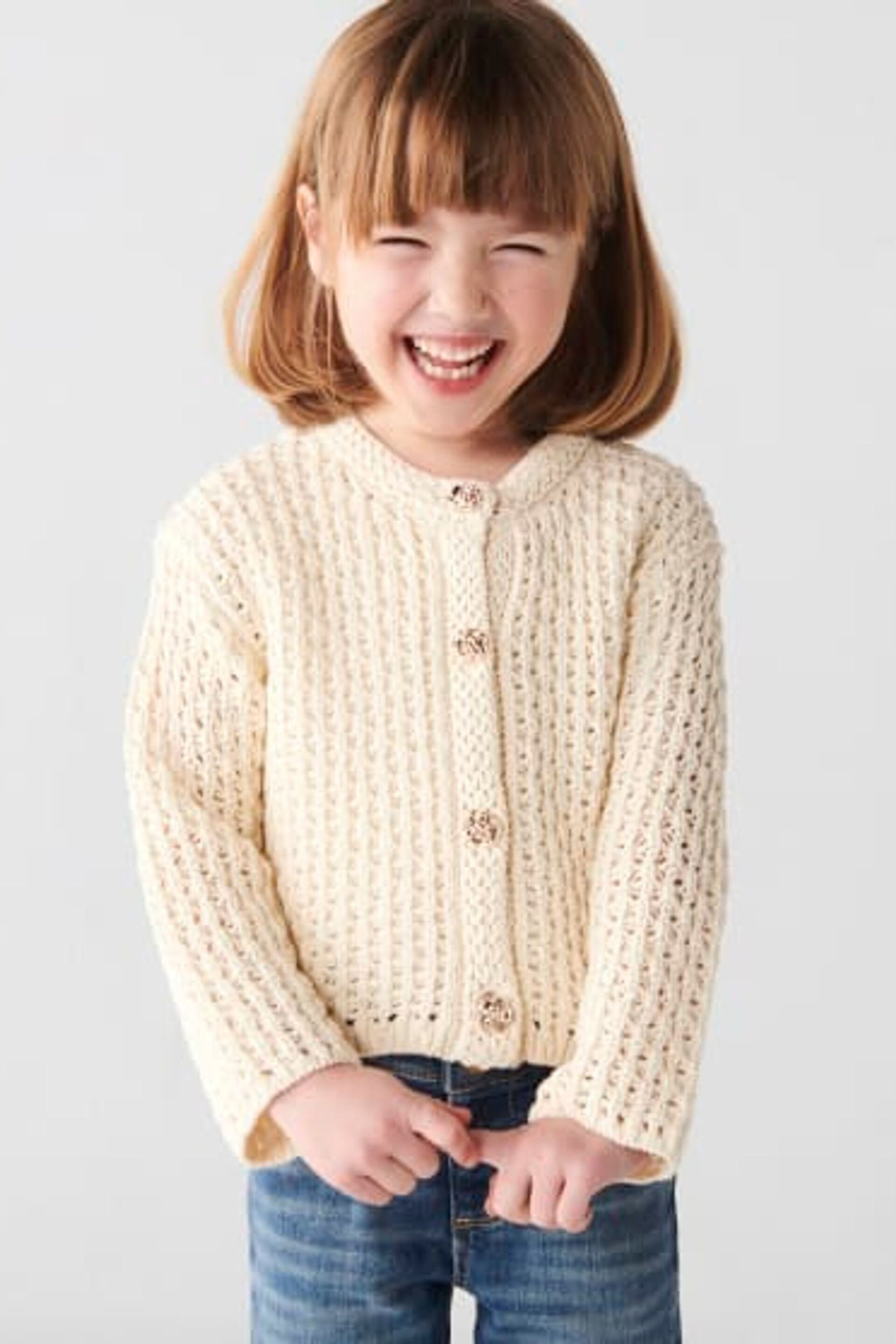 River Island Cream Girls Crochet Cardigan - Image 1 of 3