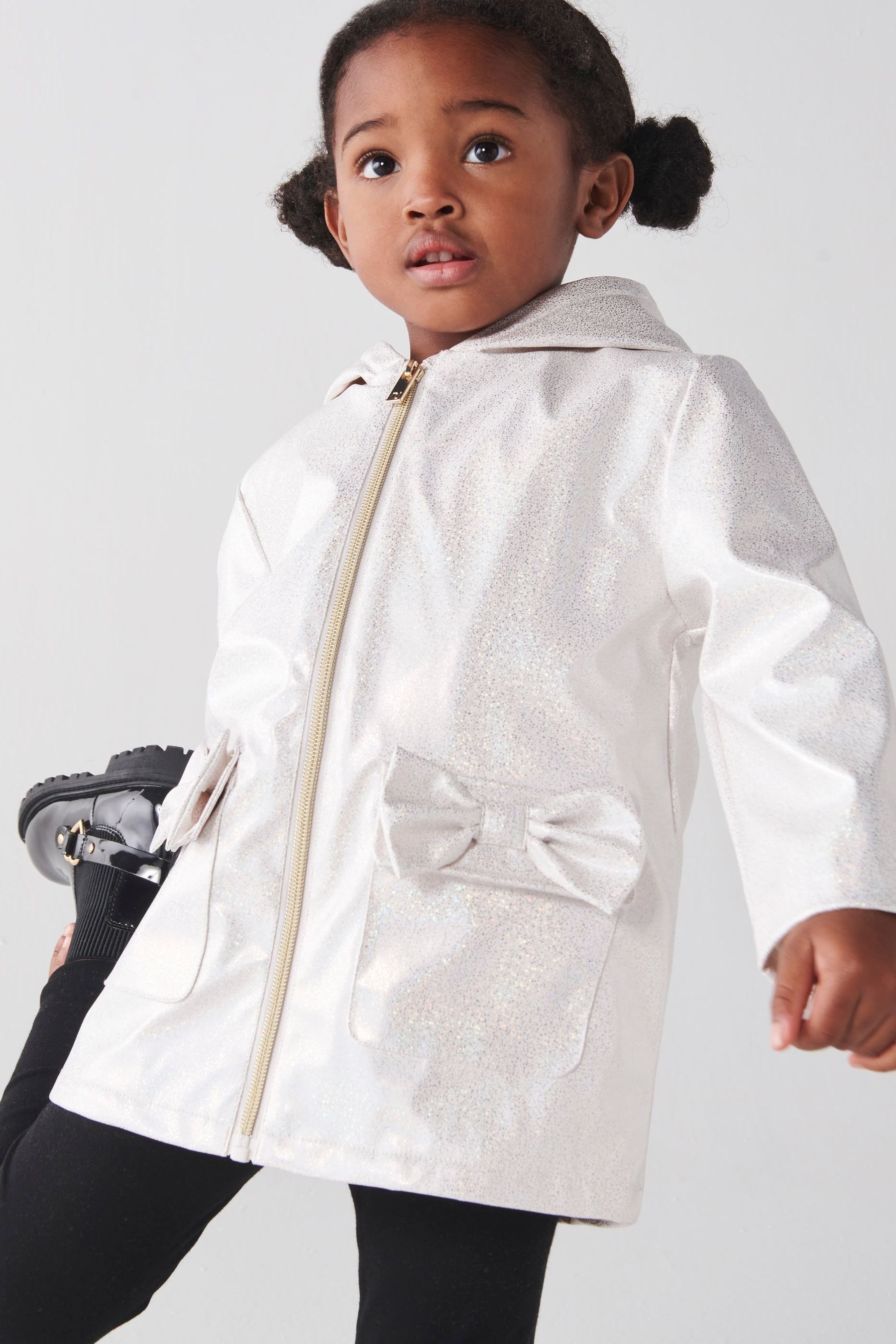 Buy River Island White Mini Girls Glitter Hooded Rain Jacket from the Next UK online shop