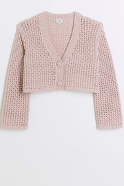 River Island Pink Girls Ecru Crochet Crop Cardigan - Image 2 of 4