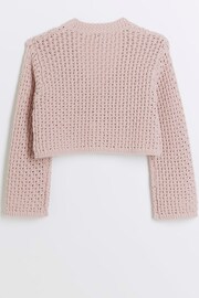 River Island Pink Girls Ecru Crochet Crop Cardigan - Image 3 of 4