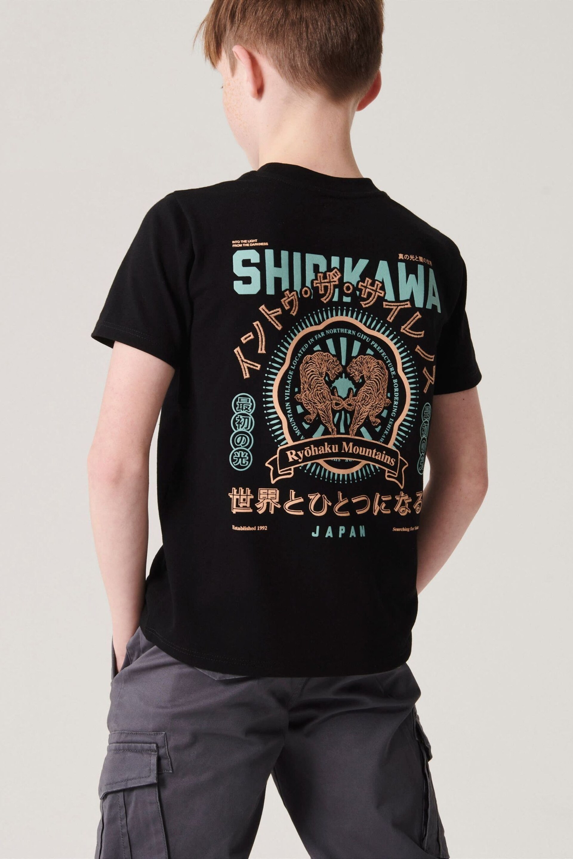 River Island Black Boys Shirikawa Back Print Graphic T-Shirt - Image 1 of 6