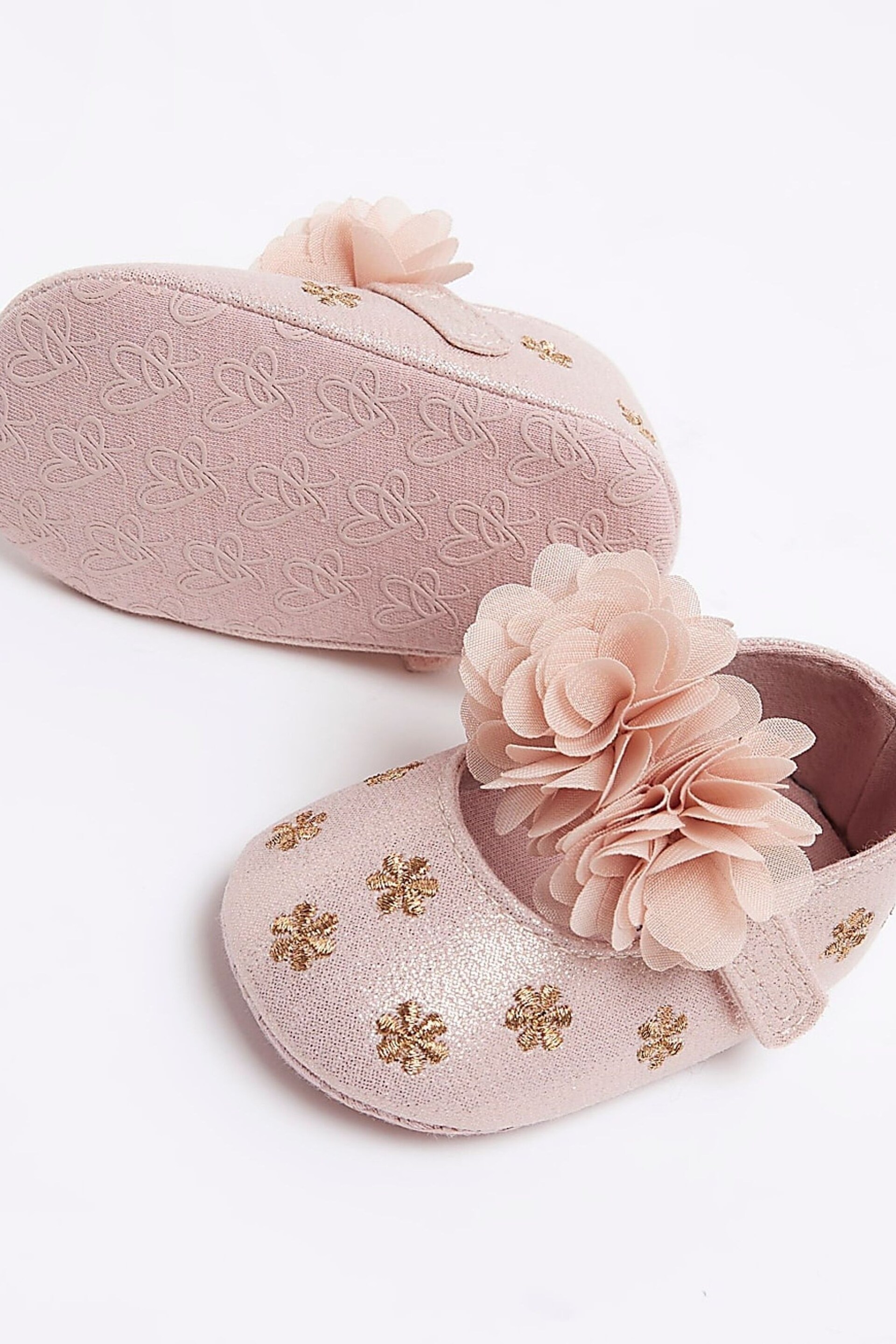 River Island Pink Baby Girls Corsage Floral Shoes - Image 4 of 5