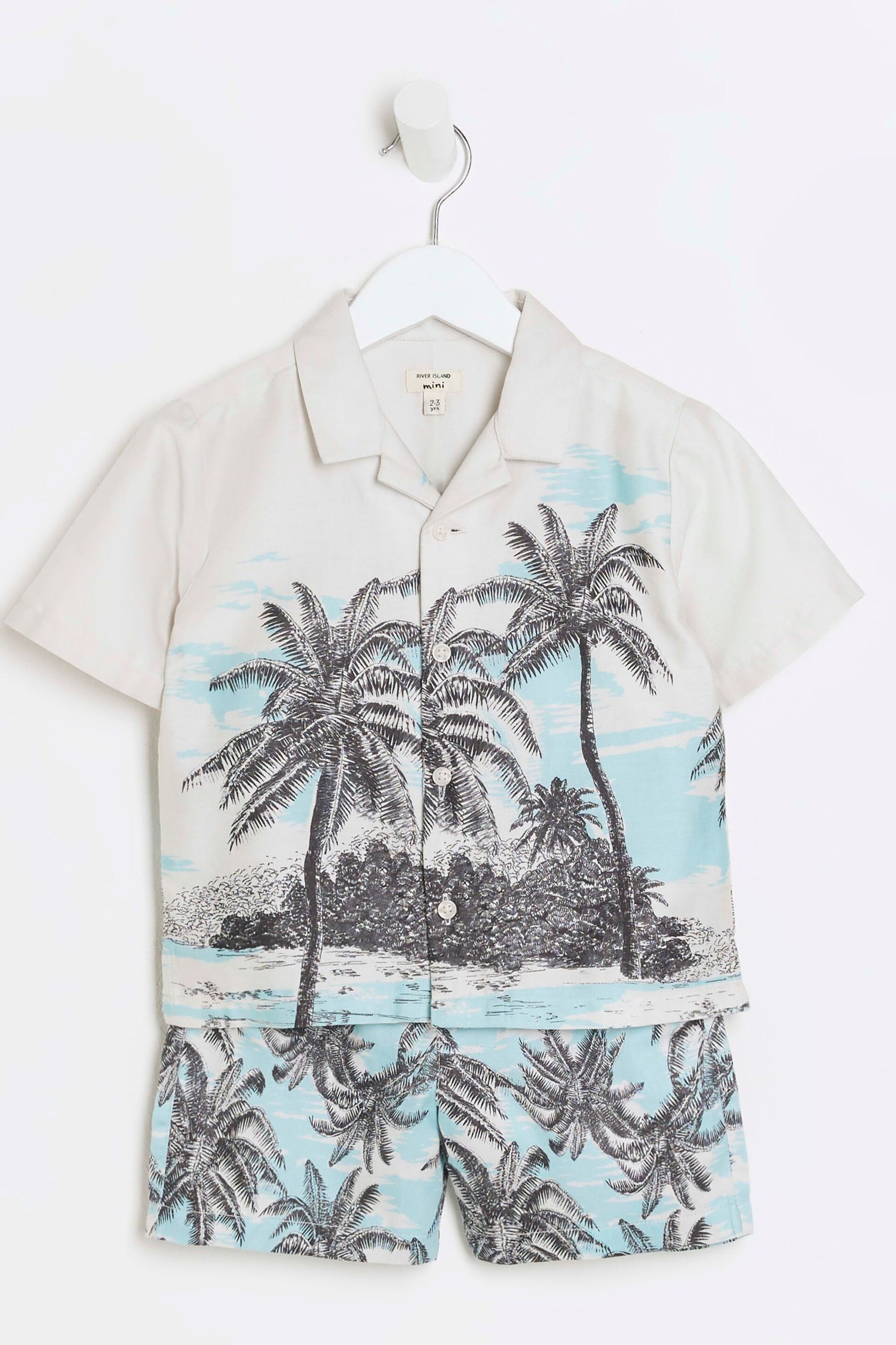 River Island Cream Boys Palm Print Pyjama Set - Image 3 of 5