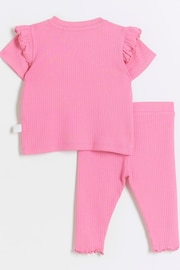 River Island Pink Baby Girls Rib Leggings Set - Image 2 of 4