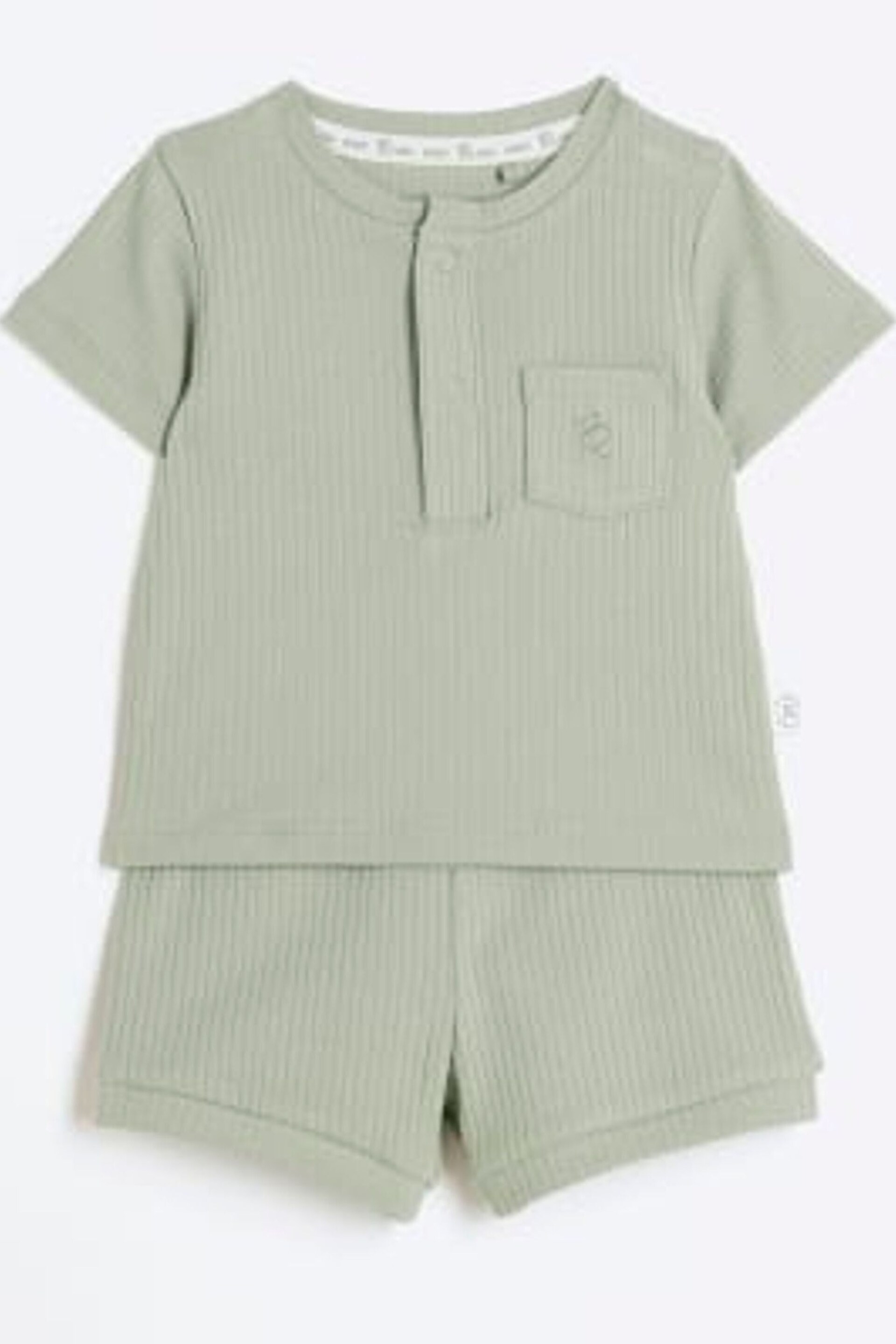 River Island Green Baby Boys Rib Shorts Set - Image 3 of 5