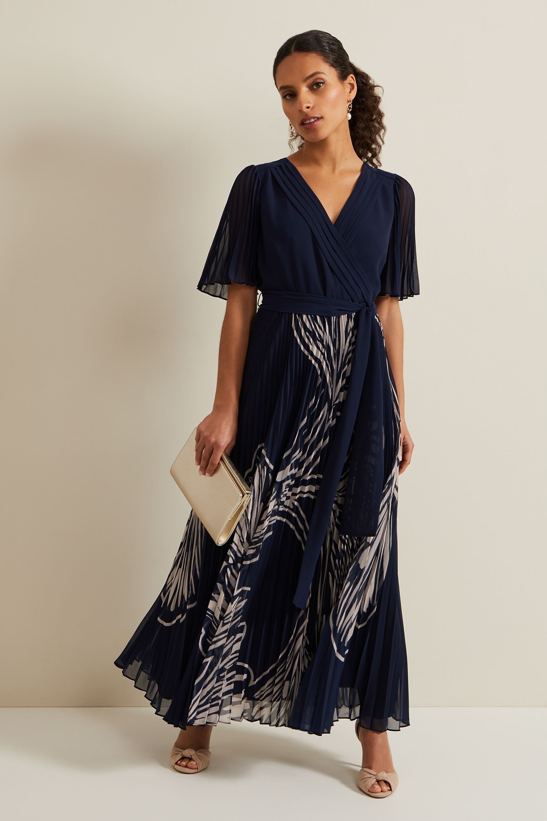 Buy Phase Eight Black Petite Printed Abigail Pleat Midaxi Dress from the Next UK online shop