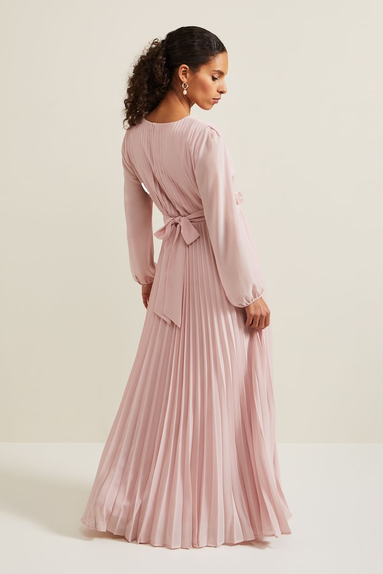 Phase Eight Pink Petite Alecia Pleat Maxi Dress - Image 2 of 6