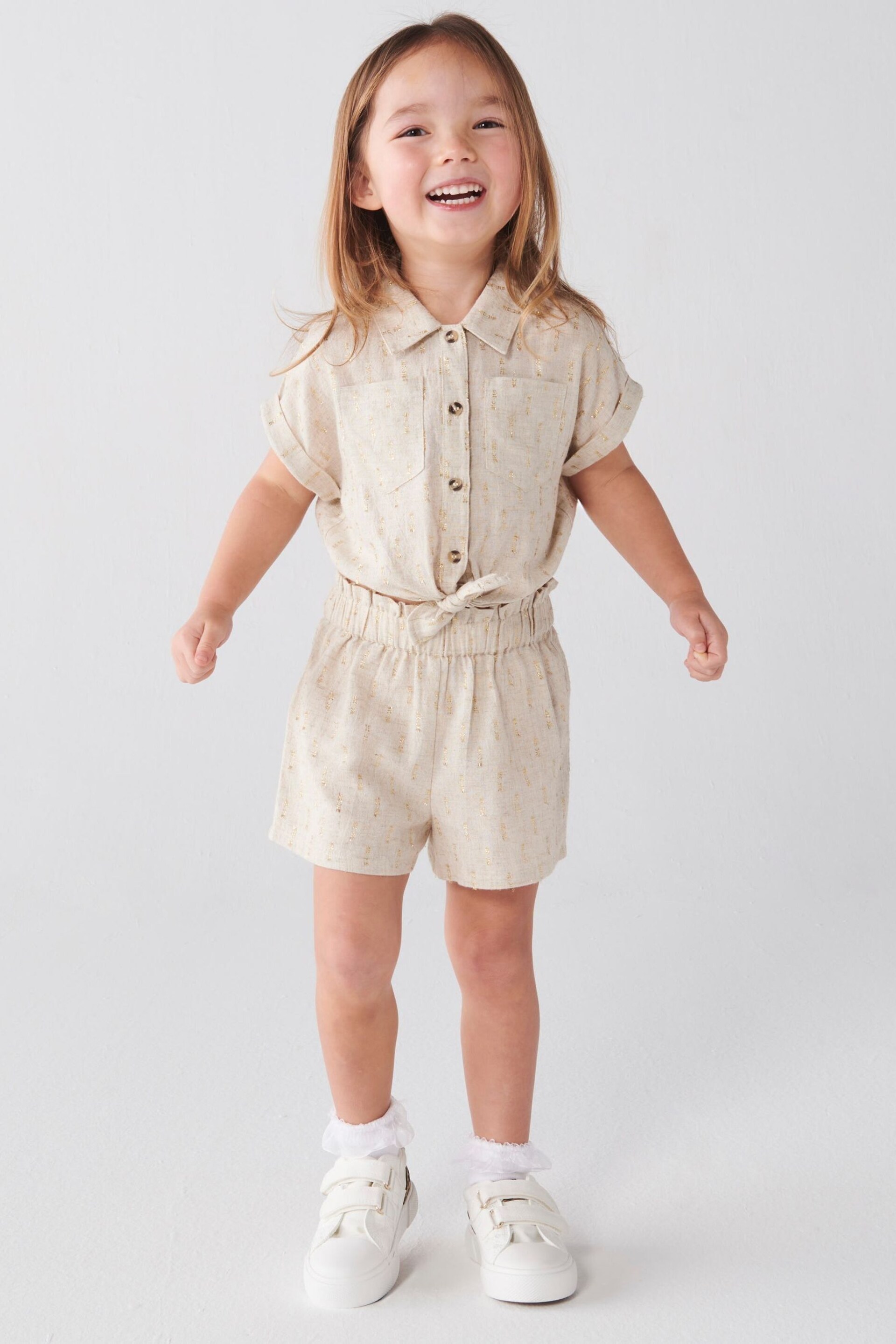 River Island Natural Mini Girls Linen Tie Front Set - Image 3 of 4