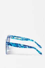 Oliver Bonas Blue Faux Tortoiseshell Round Acetate Sunglasses - Image 3 of 6