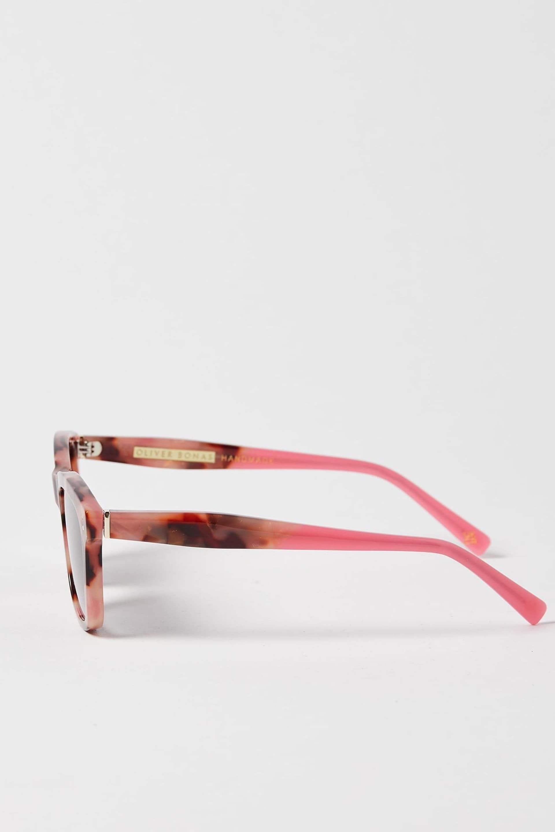 Oliver Bonas Pink Faux Fur Tortoiseshell Rectangle Acetate Sunglasses - Image 3 of 5