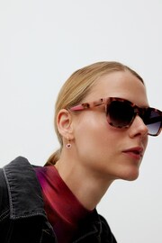 Oliver Bonas Pink Faux Fur Tortoiseshell Rectangle Acetate Sunglasses - Image 5 of 5