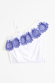 Abercrombie & Fitch One-Shoulder Boho Eyelet Ruffle Detail White Top - Image 1 of 2