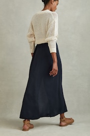 Reiss Navy Esme Gathered Side Midi Skirt - Image 5 of 6