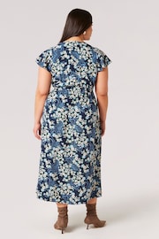 Apricot Blue Floral Swirl Angel Sleeve Wrap Dress - Image 2 of 4