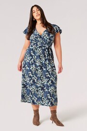 Apricot Blue Floral Swirl Angel Sleeve Wrap Dress - Image 3 of 4