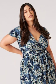 Apricot Blue Floral Swirl Angel Sleeve Wrap Dress - Image 4 of 4