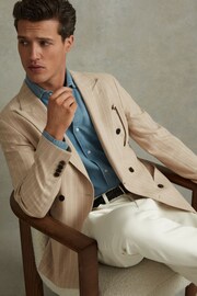 Reiss Oatmeal Jeremiah Slim Fit Double Breasted Striped Blazer - Image 1 of 7