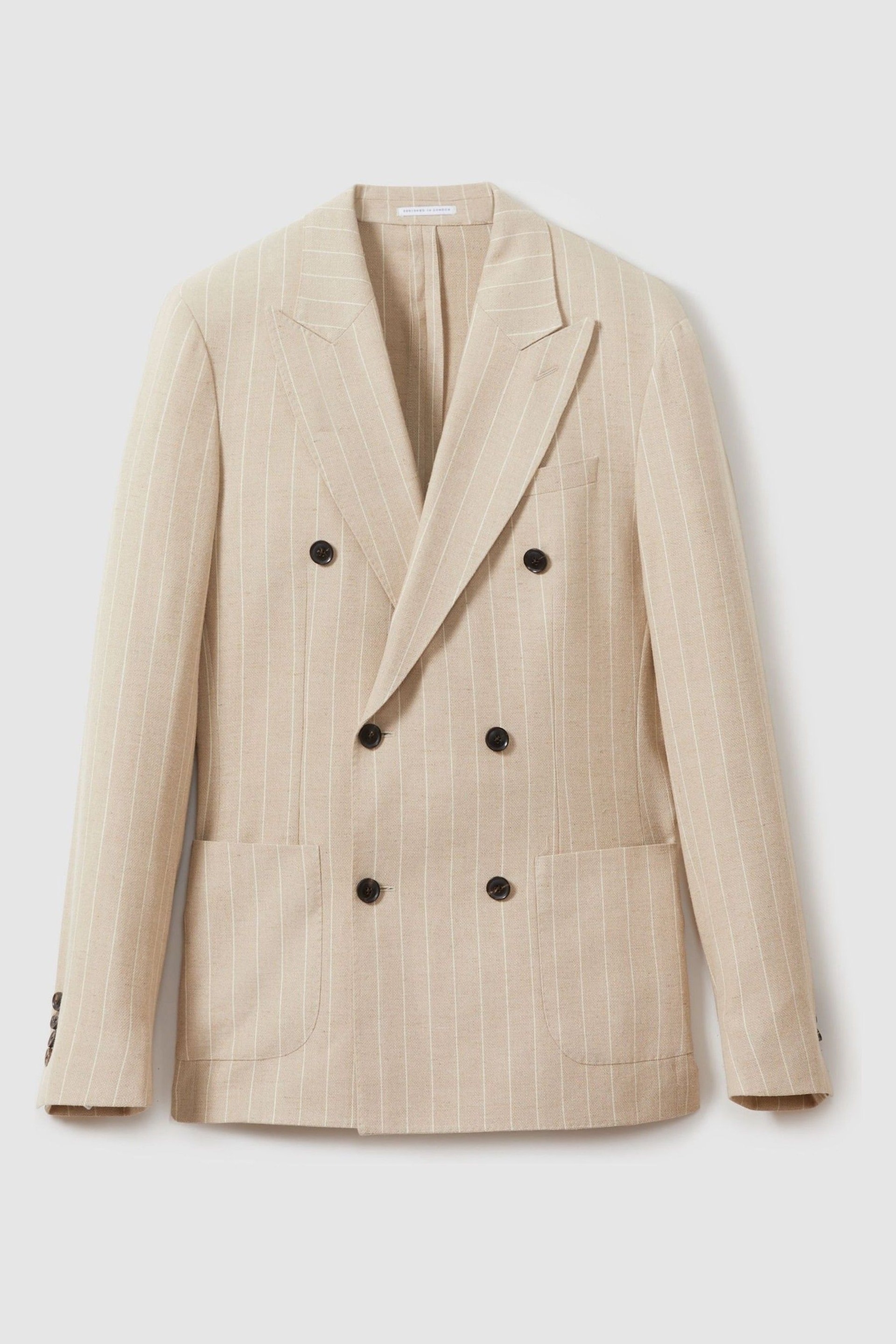Reiss Oatmeal Jeremiah Slim Fit Double Breasted Striped Blazer - Image 2 of 7