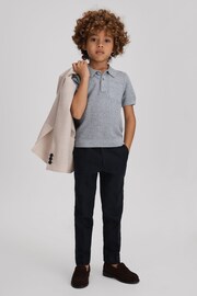 Reiss Blue Melange Demetri Teen Textured Cotton Polo Shirt - Image 2 of 4