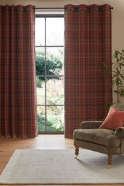 Rust Orange Brushed Check Lined Curtains - Image 1 of 5