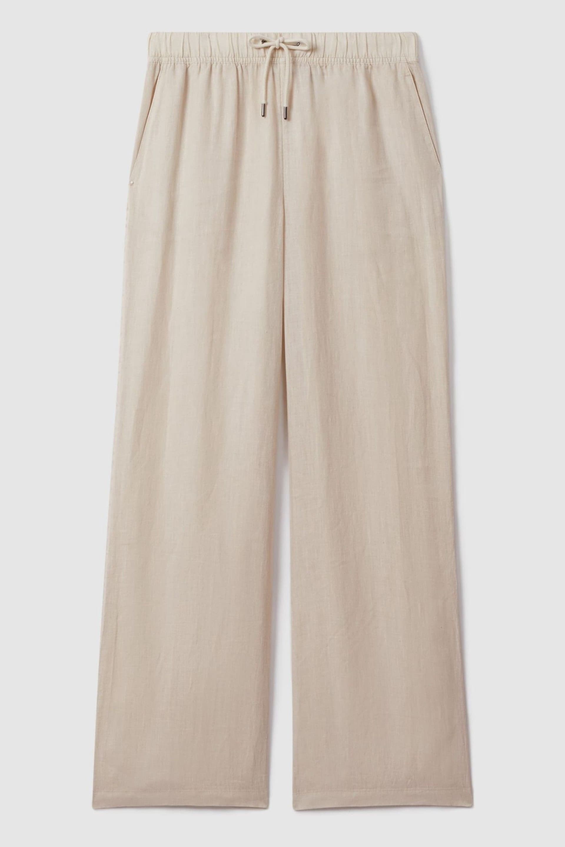 Reiss Oatmeal Cleo Garment Dyed Wide Leg Linen Trousers - Image 2 of 6