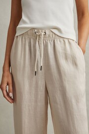 Reiss Oatmeal Cleo Garment Dyed Wide Leg Linen Trousers - Image 3 of 6