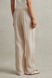 Reiss Oatmeal Cleo Garment Dyed Wide Leg Linen Trousers - Image 5 of 6